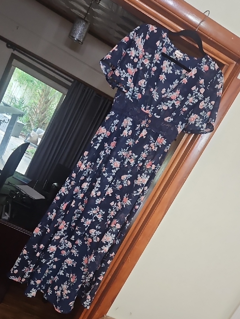 Navy Floral Blouse 3 Button Top